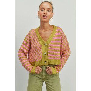 NWT Knit Cardigan Olive/Pink